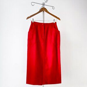 ❄️  80s Vintage Bold Red High-Waisted Under-Knee 100% Wool Skirt
